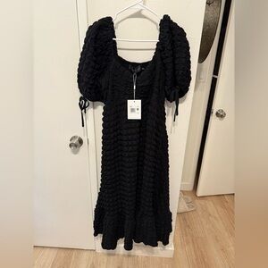 Endless Rose Puff Sleeve Sweetheart Textured Midi Dress